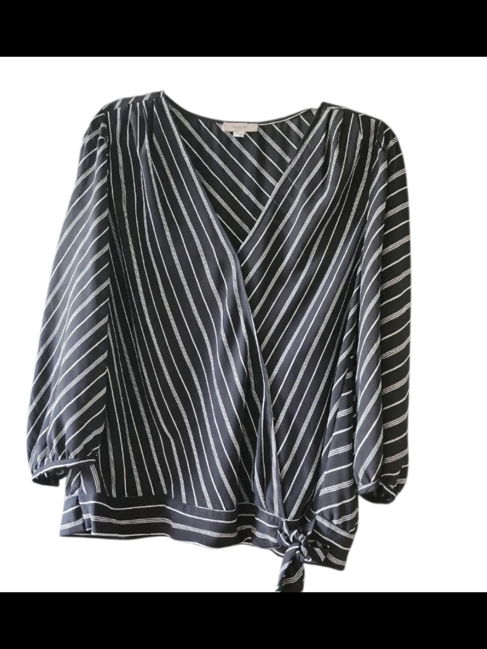 LOFT Outlet Black & White Striped Wrap Blouse Size L